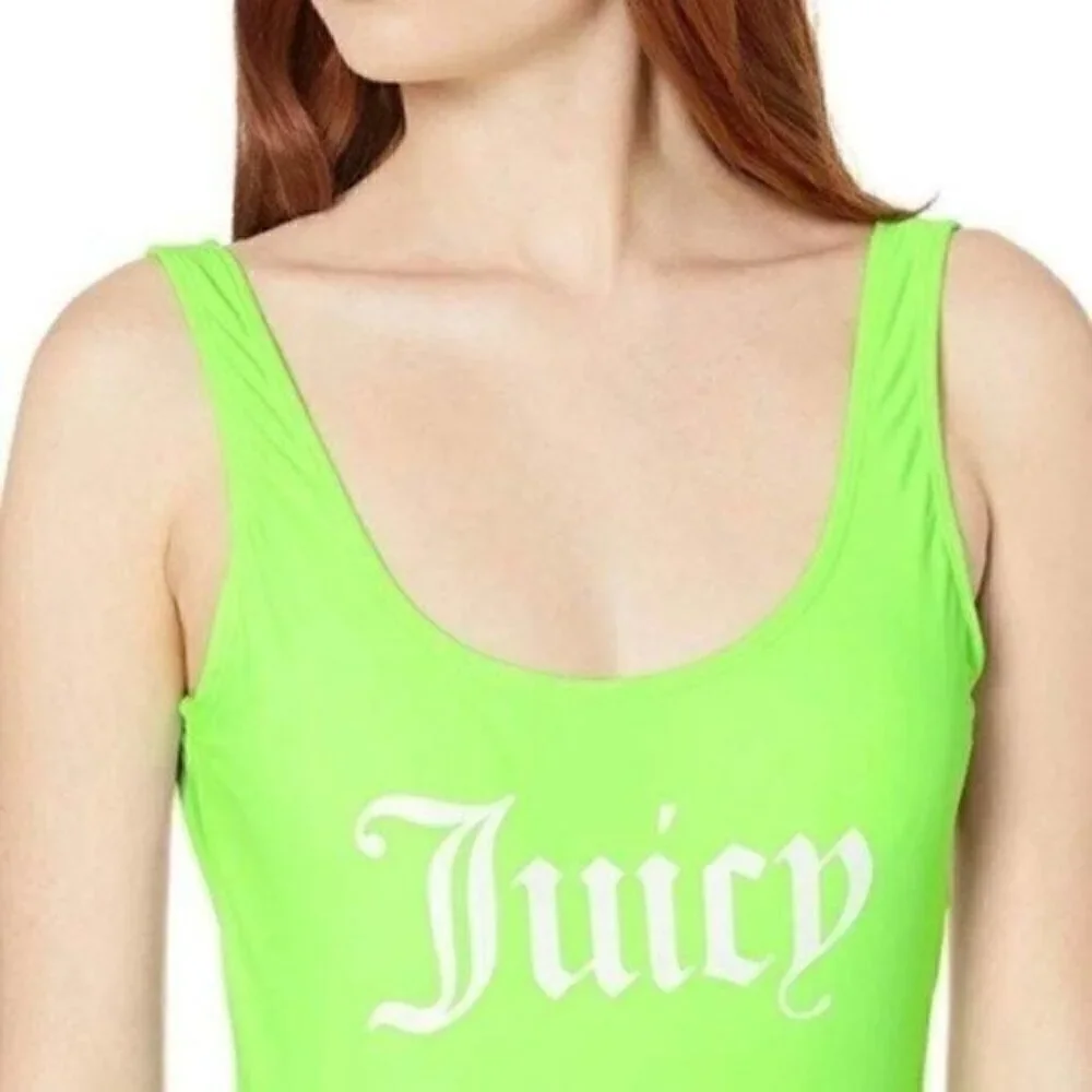 NWT Juicy Couture Logo Neon Green High Cut Leg One Piece Bathing Suit Size Small